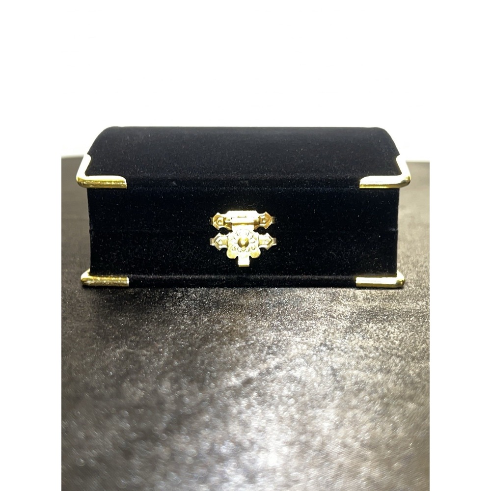 Brand new  Black Velvet Treasure Chest Jewelry Box Gold Corners & Clasp